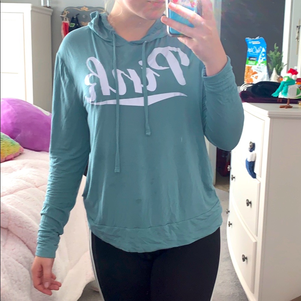 Turquoise hooded long sleeve pink